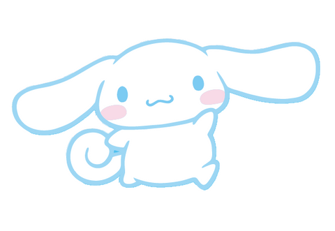 Cinnamoroll: A white puppy with long, floppy ears and a curly tail, sitting and looking up with a happy expression.