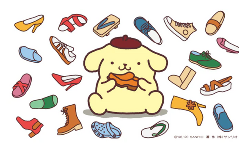 Pompompurin in his signature brown beret and striped scarf, showcasing his unique fashion style and love for pudding.